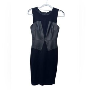 BAILEY 44 Black Midi Dress with Leather LIKE Accents